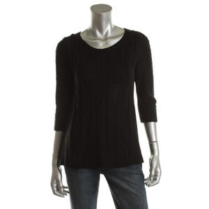 PINK ROSE BLACK CABLE KNIT PULLOVER SWEATER